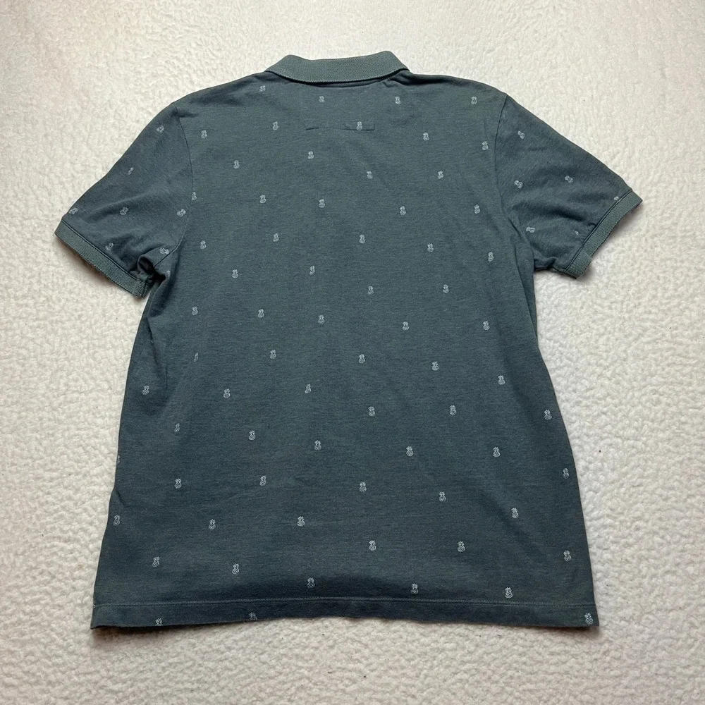Banana Republic Polo Mens L Grey Tropical‎ Pineapple Organic Cotton Pique Shirt